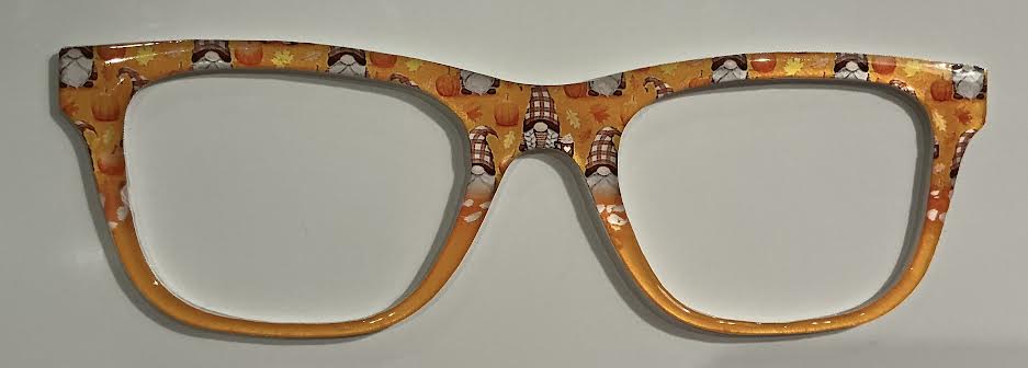 Jessie Topper; pumpkins and gnomes split on orange