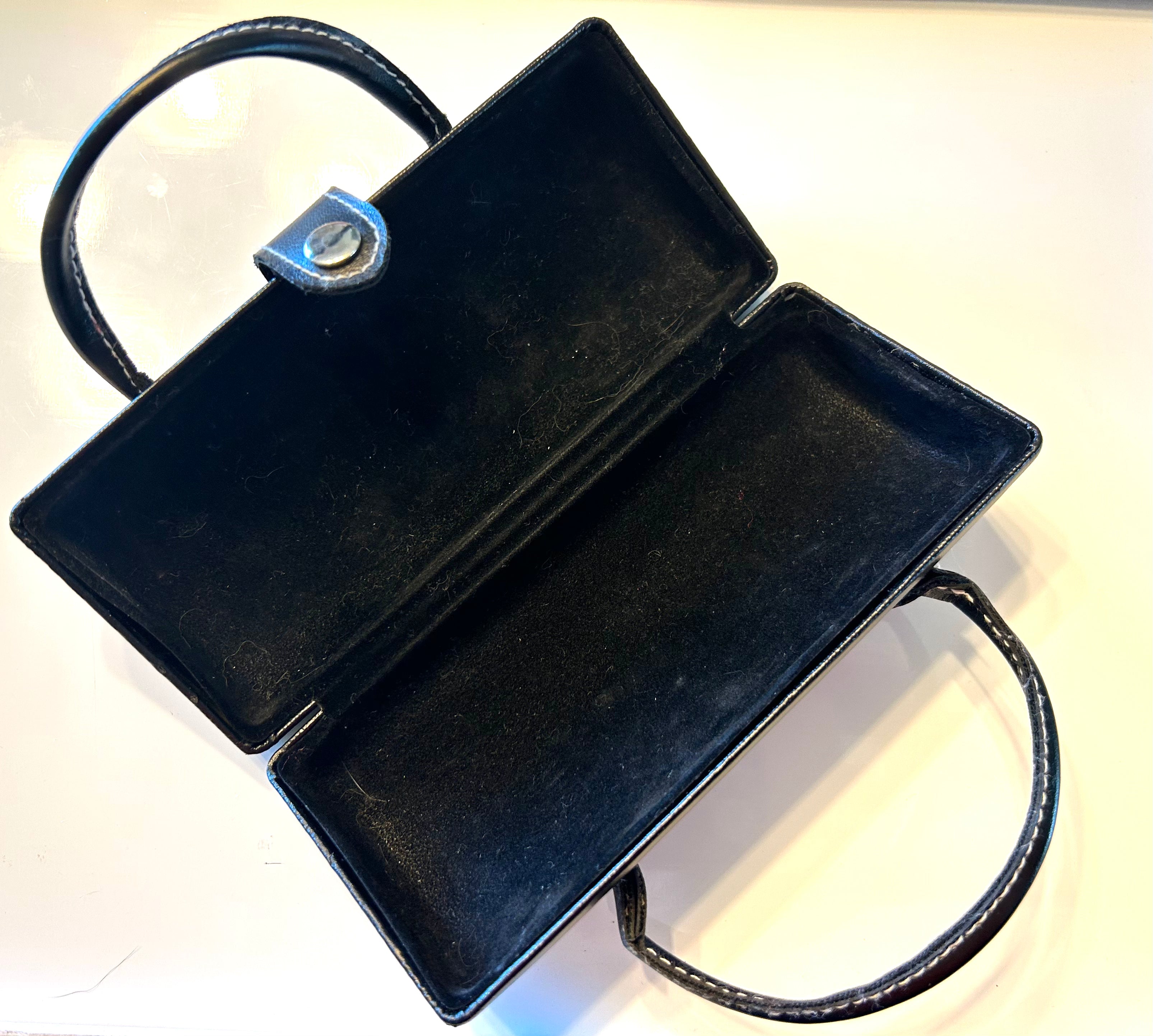Black Button Glasses Case With Handle-(has minor scratches)