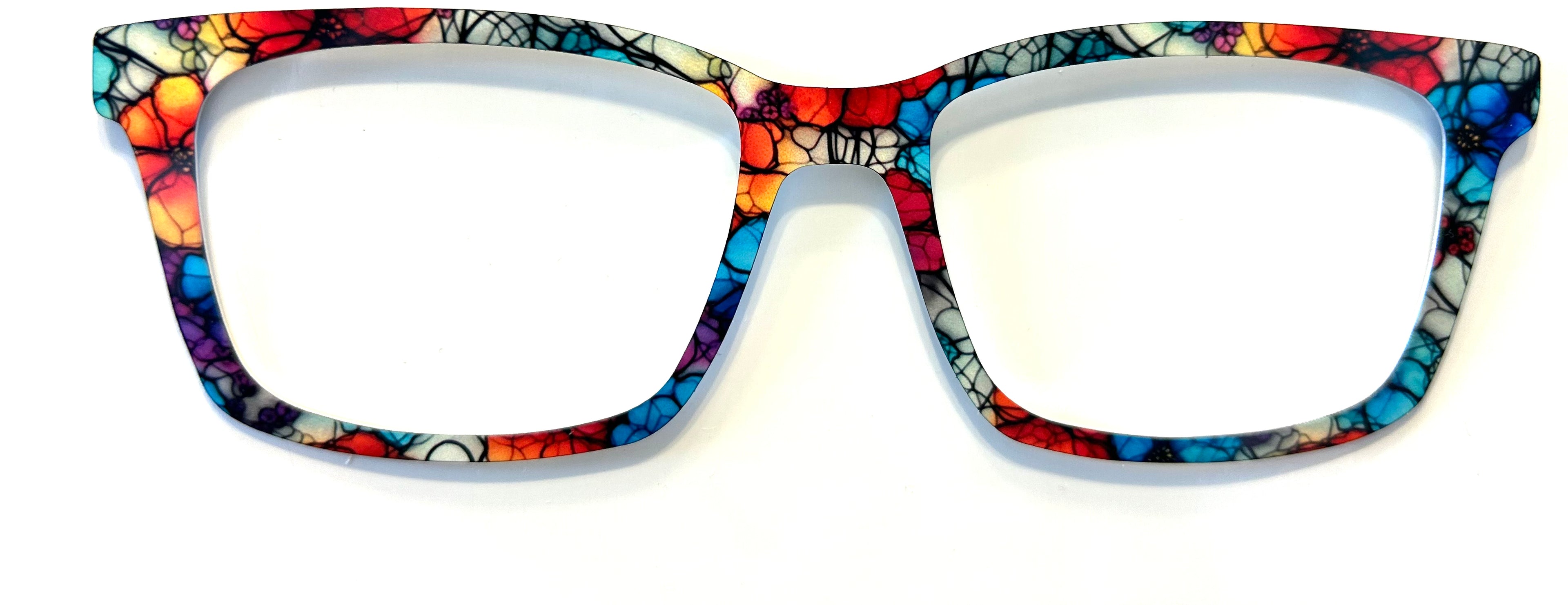 Kirby Topper; Metal; red, white, and blue floral stained glass