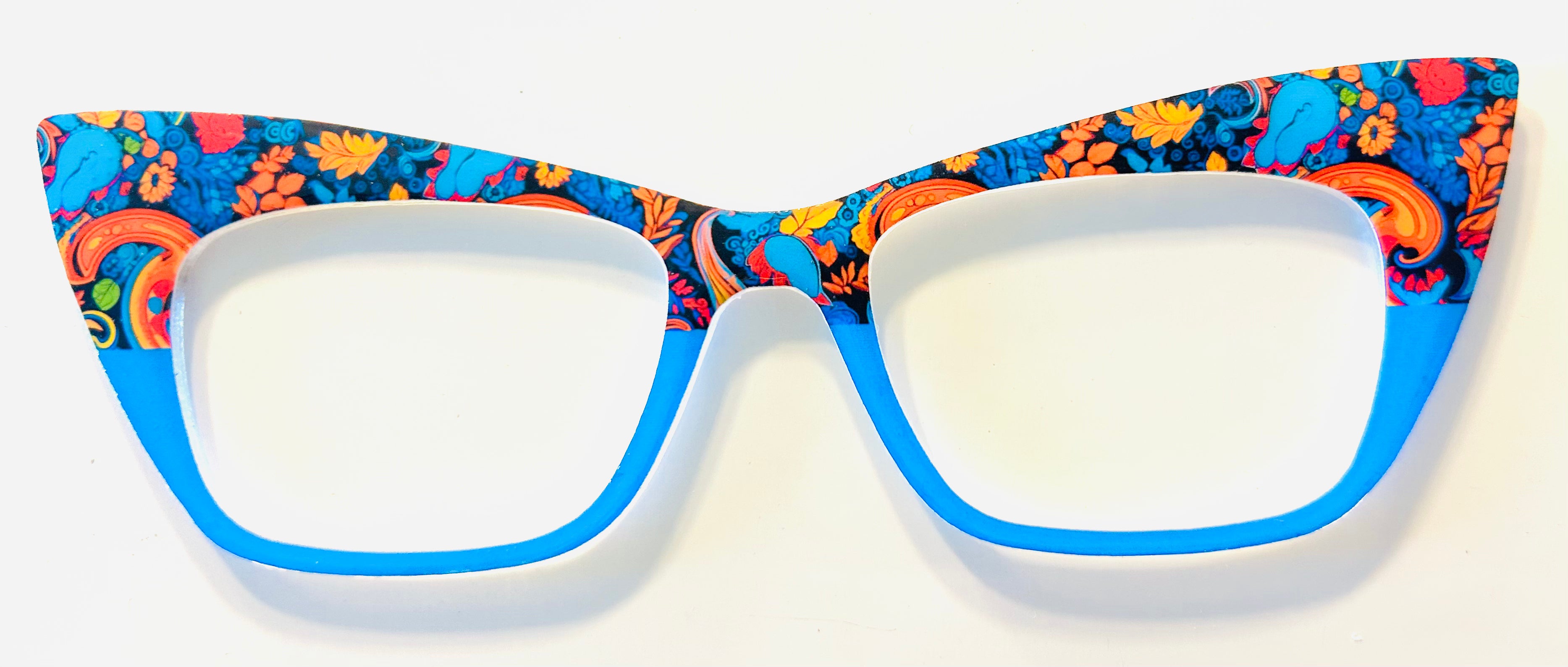 Fin-Ella Topper; orange paisley/bright blue split