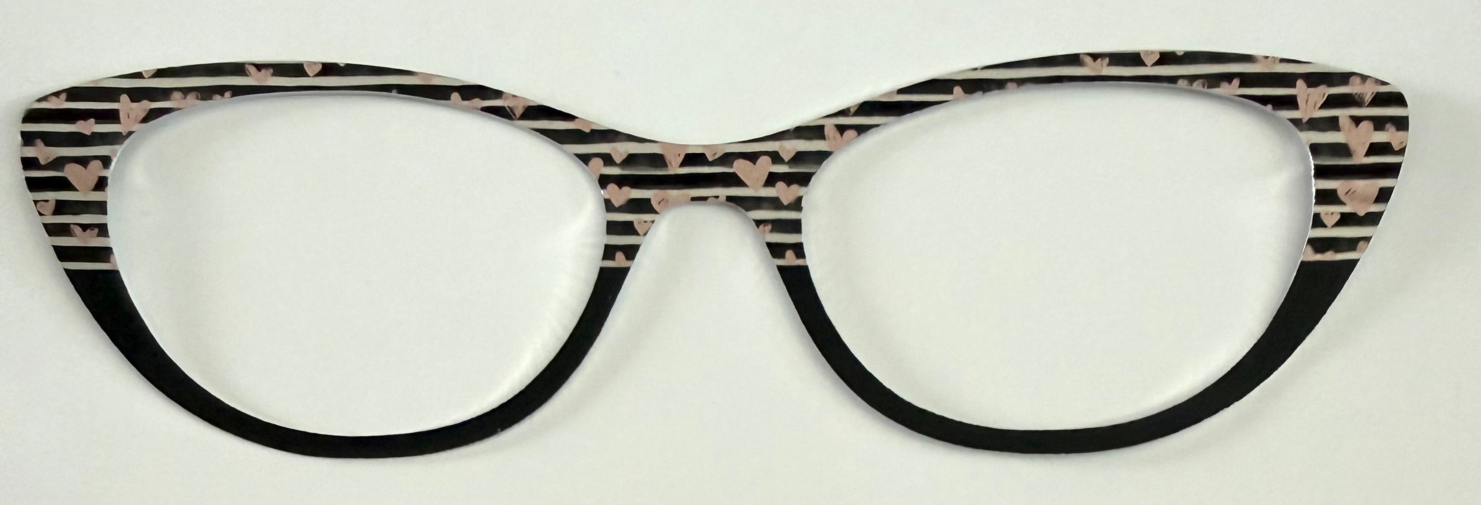 Ella Topper; metal; pink hearts and silver stripes to black split