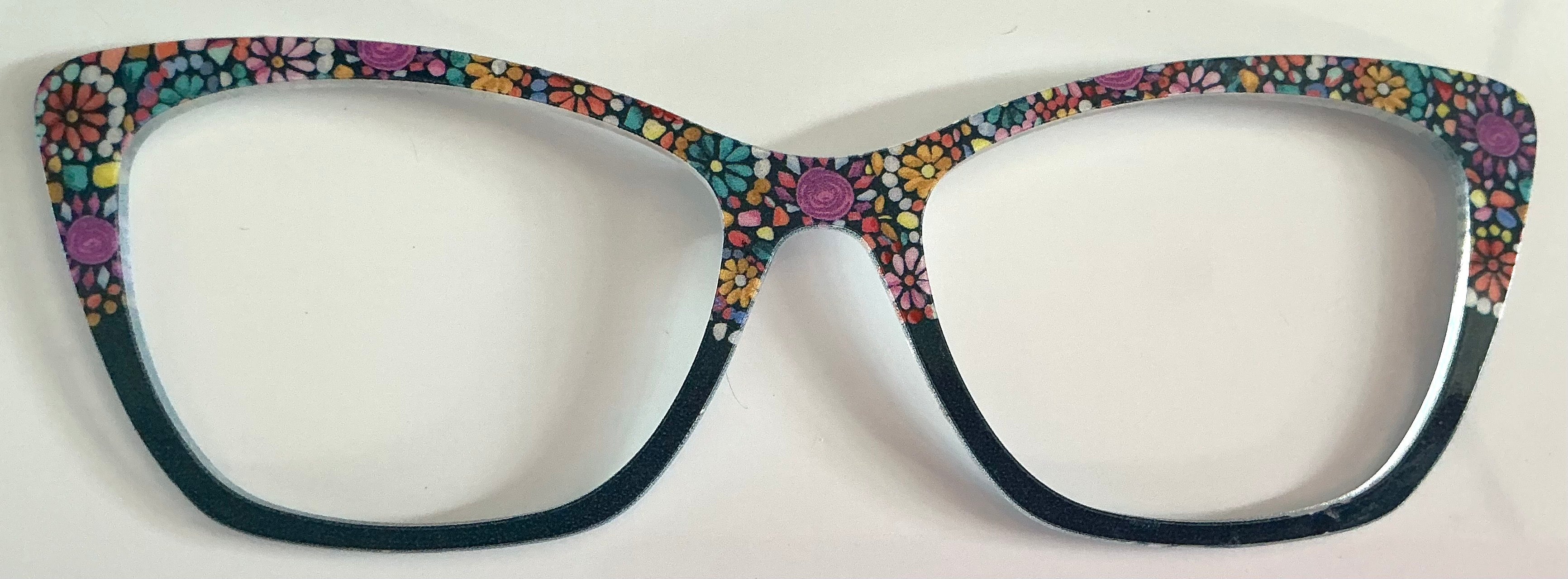 PAIR Wanda Topper; painted multicolored flowers to black fade