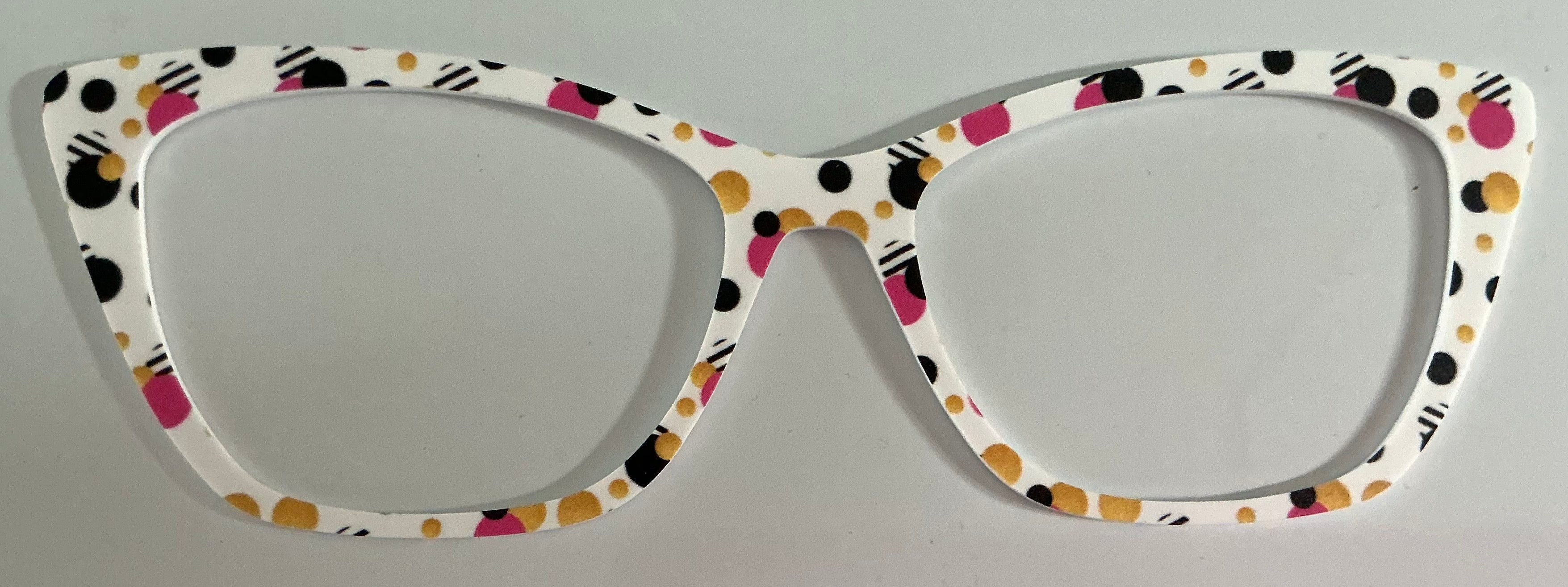 Wanda Topper; pink,black, gold circles on white