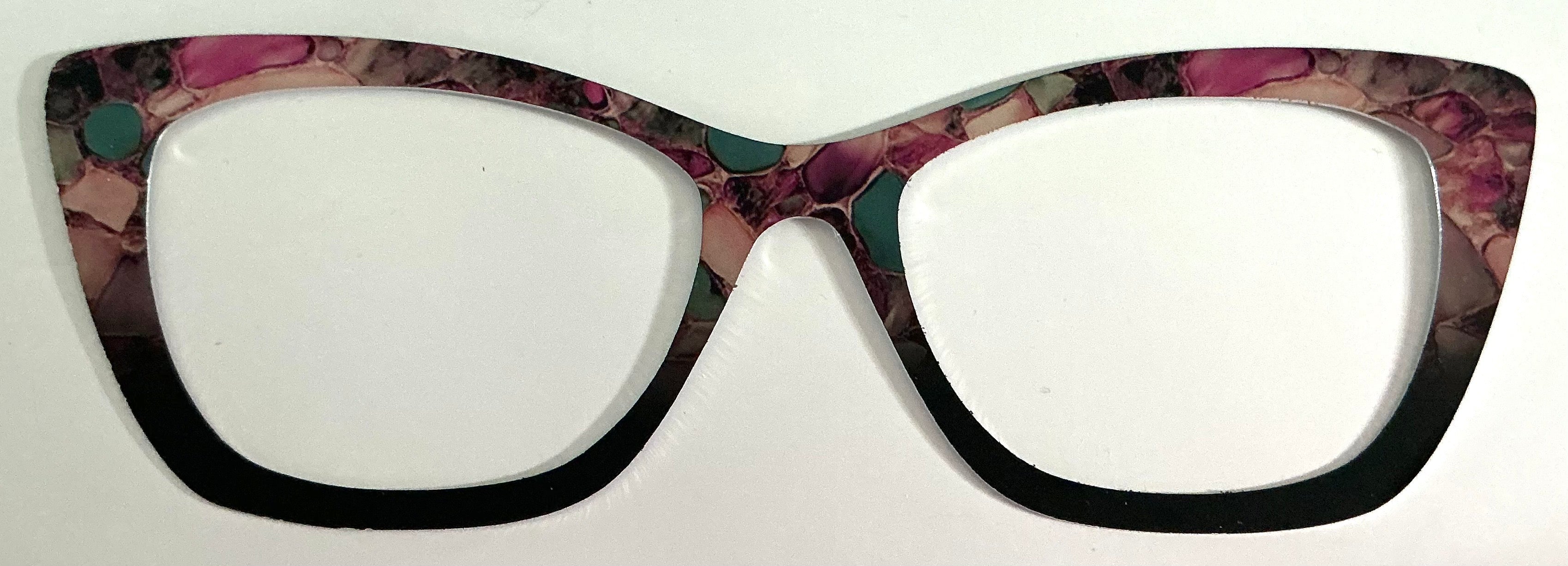 Wanda Topper; metal; pink and teal stones to black fade