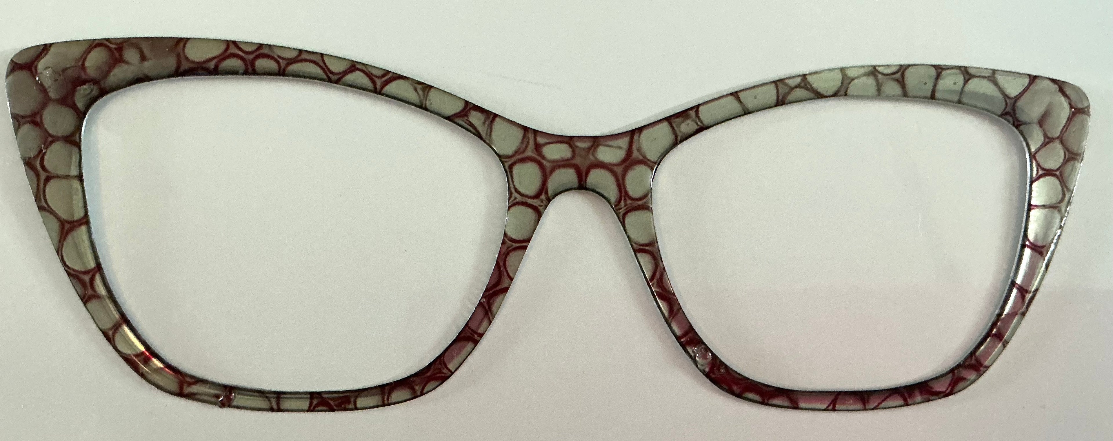 Wanda; Tasha's Top Frames; pale green with red outline alcohol ink drip