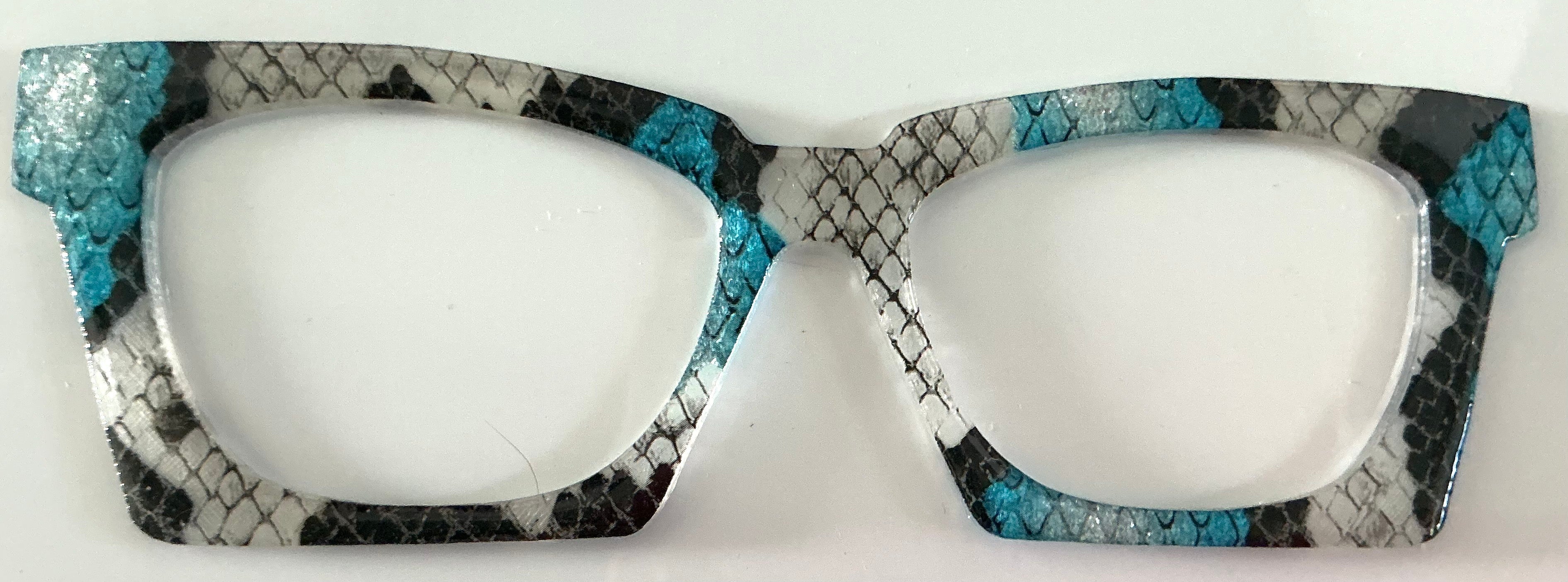 Wanda Case Topper; teal/black/gray snakeskin
