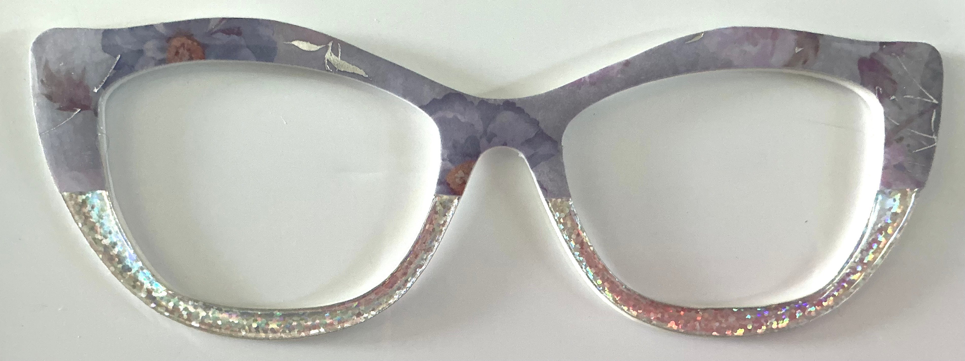 Wanda Topper; Creator; lavender floral/silver glitter split