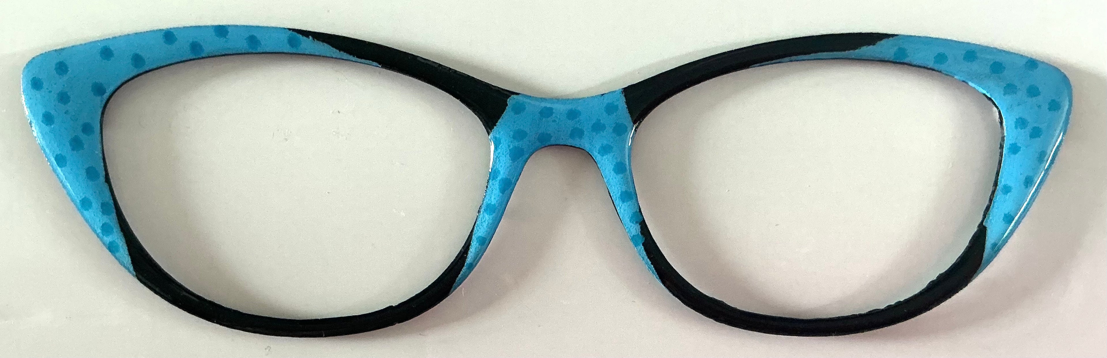 Ella Topper; blue polka dot/black color block