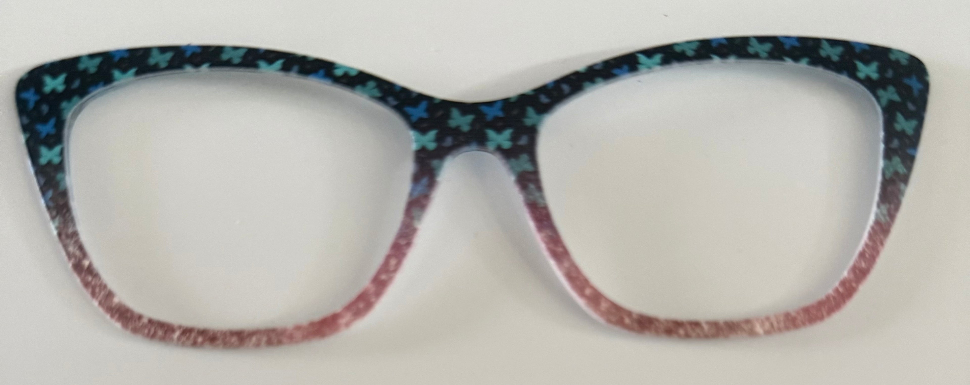 Wanda Topper; blue butterflies to faux pink glitter fade