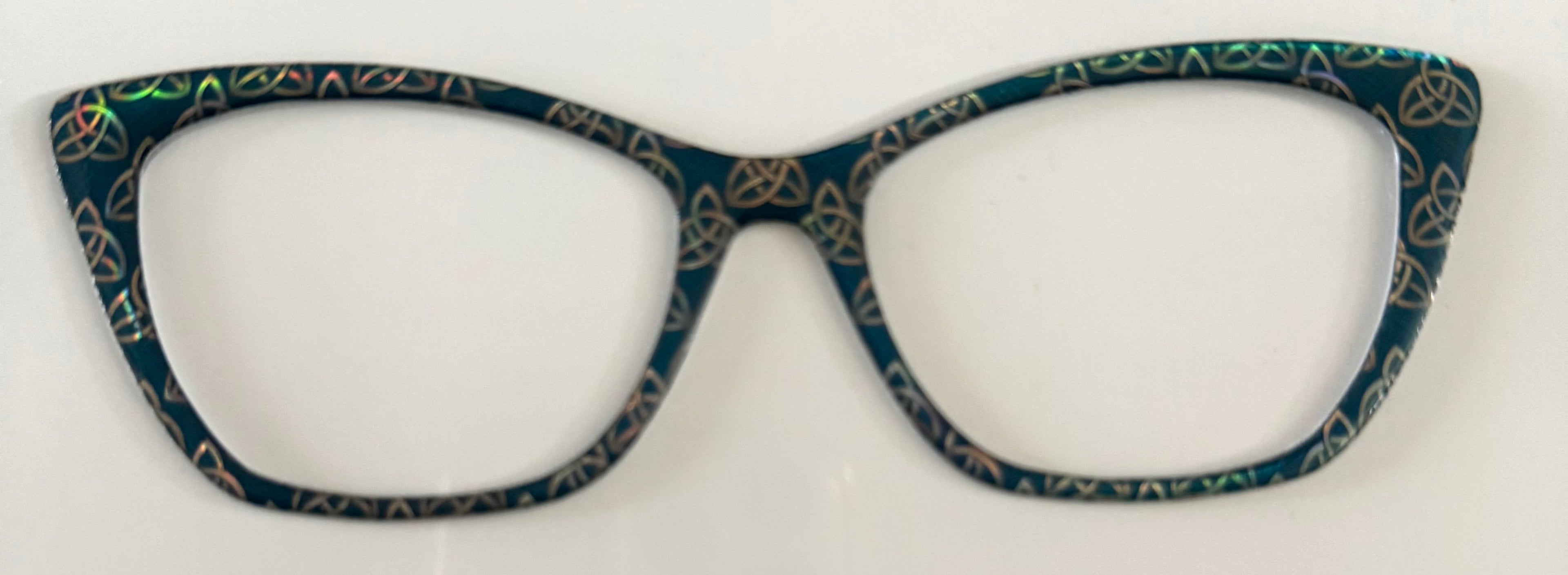 Wanda Topper; silver Celtic pattern on dark teal