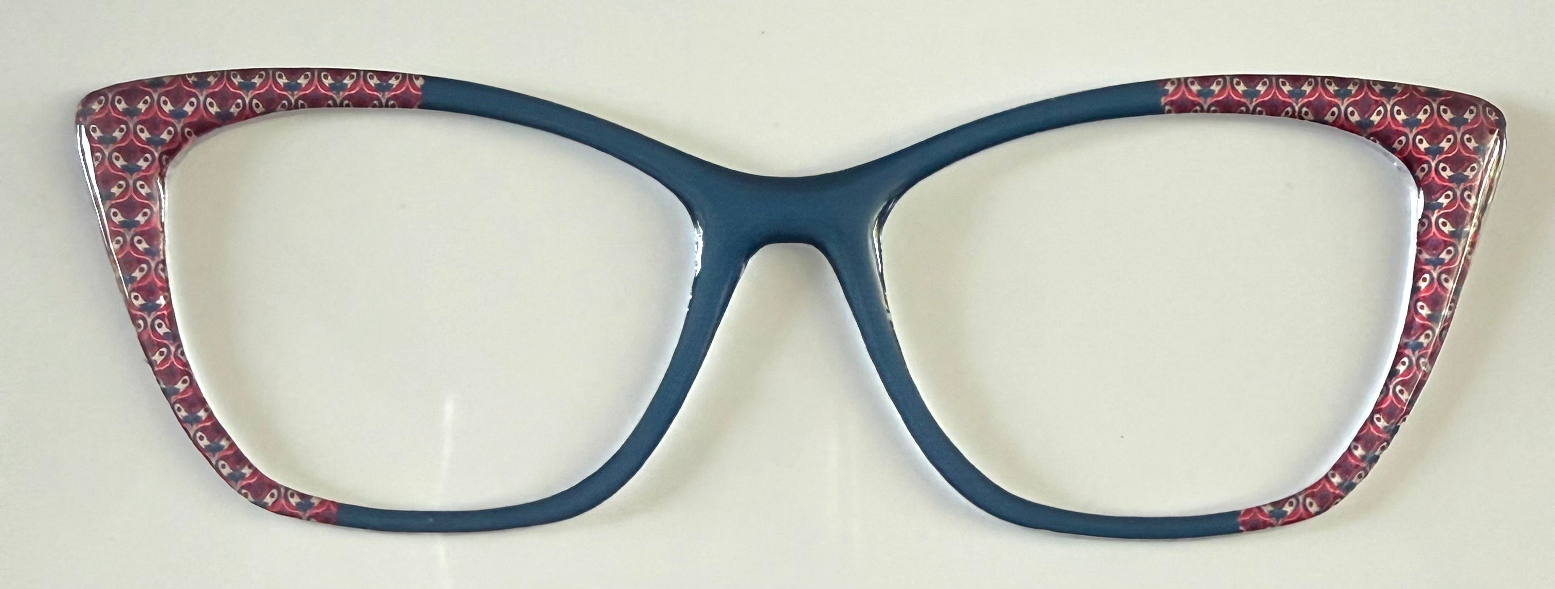 Wanda Topper; Framefetti; deep red design/ turquoise vertical split