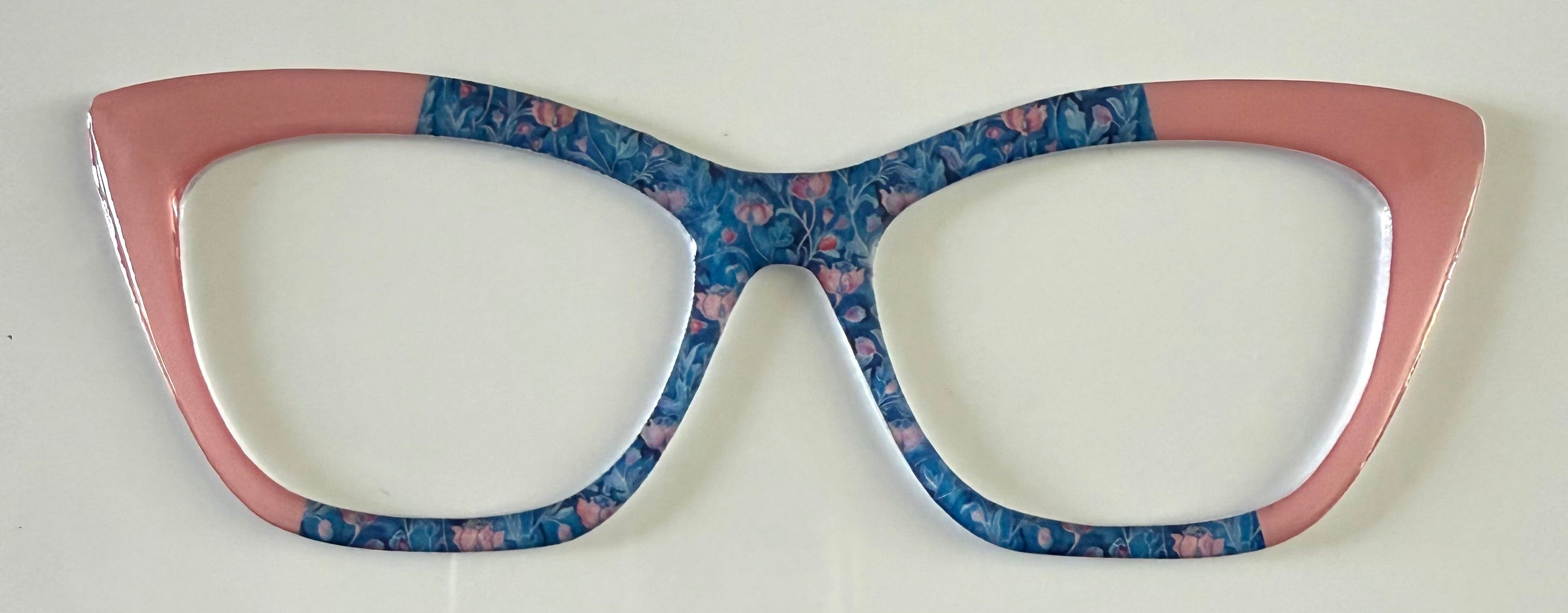 Wanda Topper; Framefetti; blue geometric pattern/peach vertical split