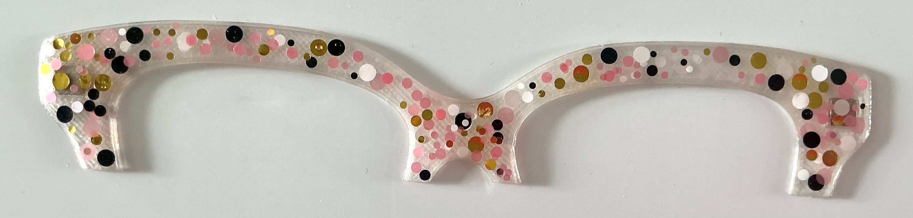 Quinn Brow Topper; pink/black/pink dots on clear
