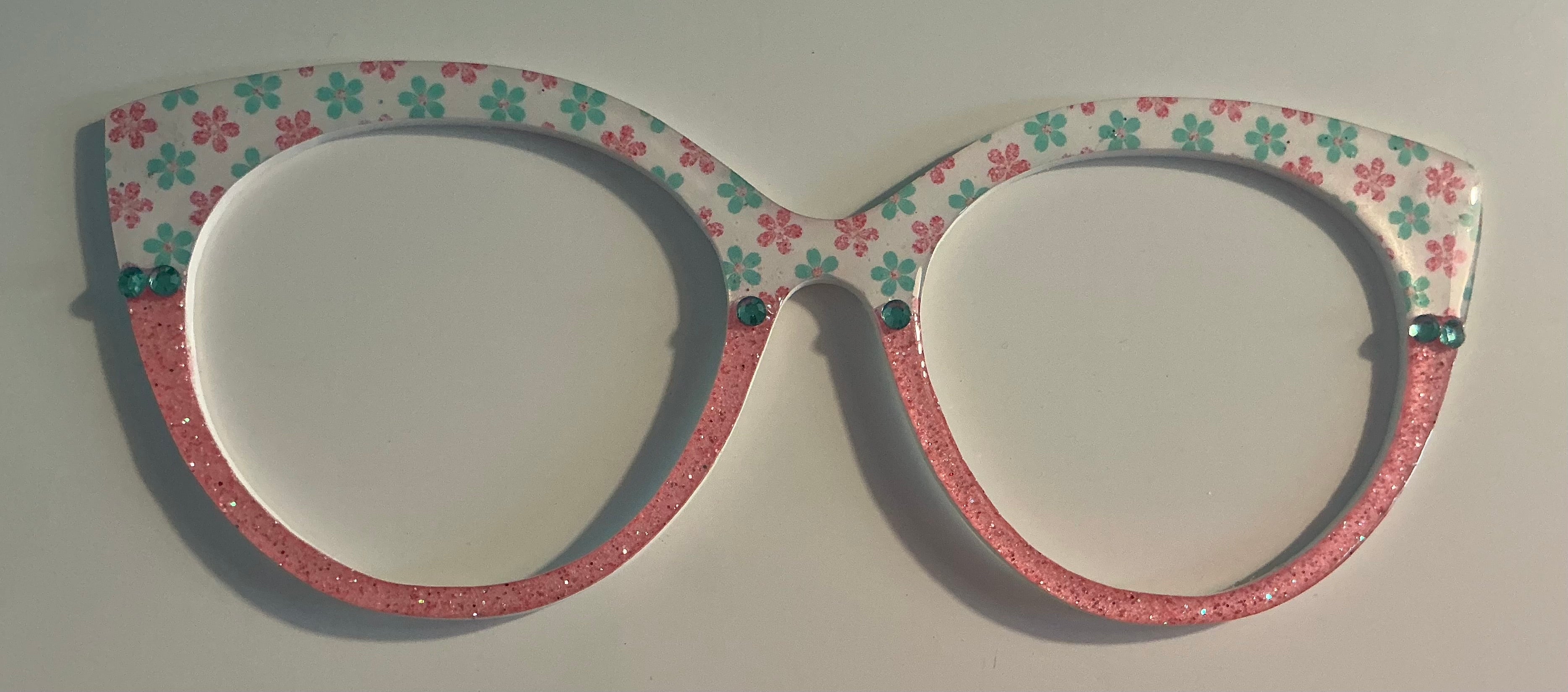 Zuri Topper, green and pink flowers /pink glitter split with embellishments