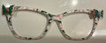 Wanda, white green floral with green butterfly corner embellishments