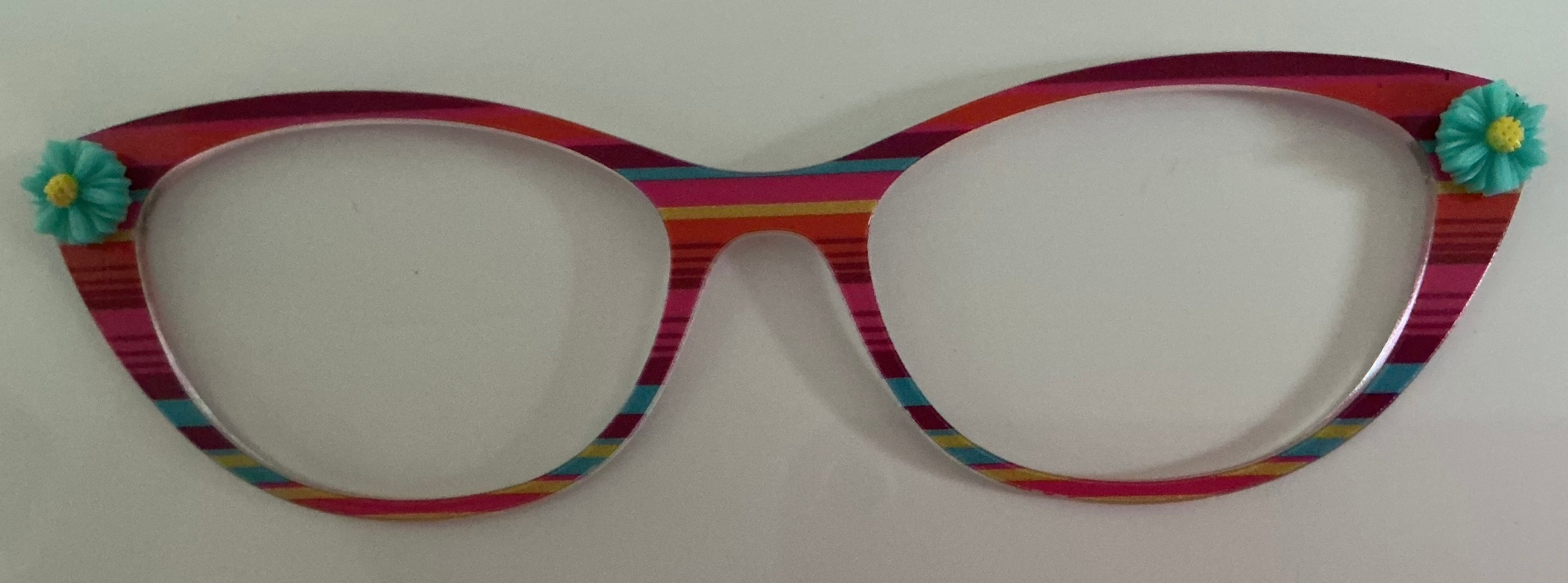 PAIR Ella Topper; PAIR Brand striped with blue flower charm in corner