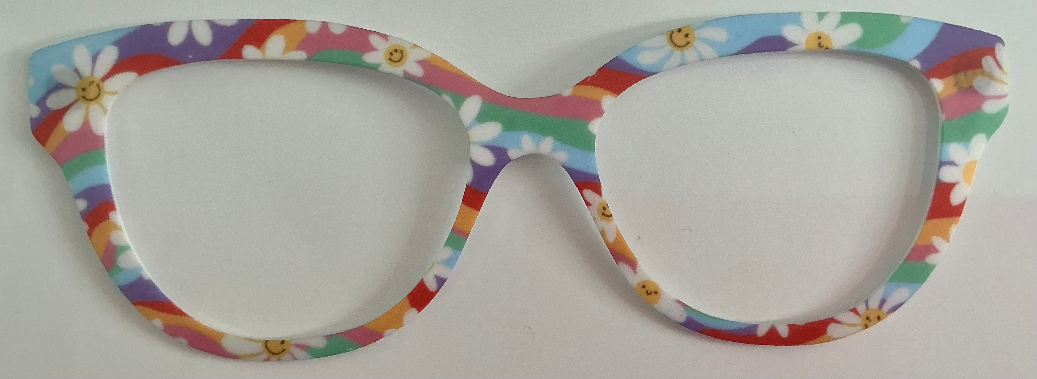 Quinn Topper; smiley face daisies on rainbow stripes