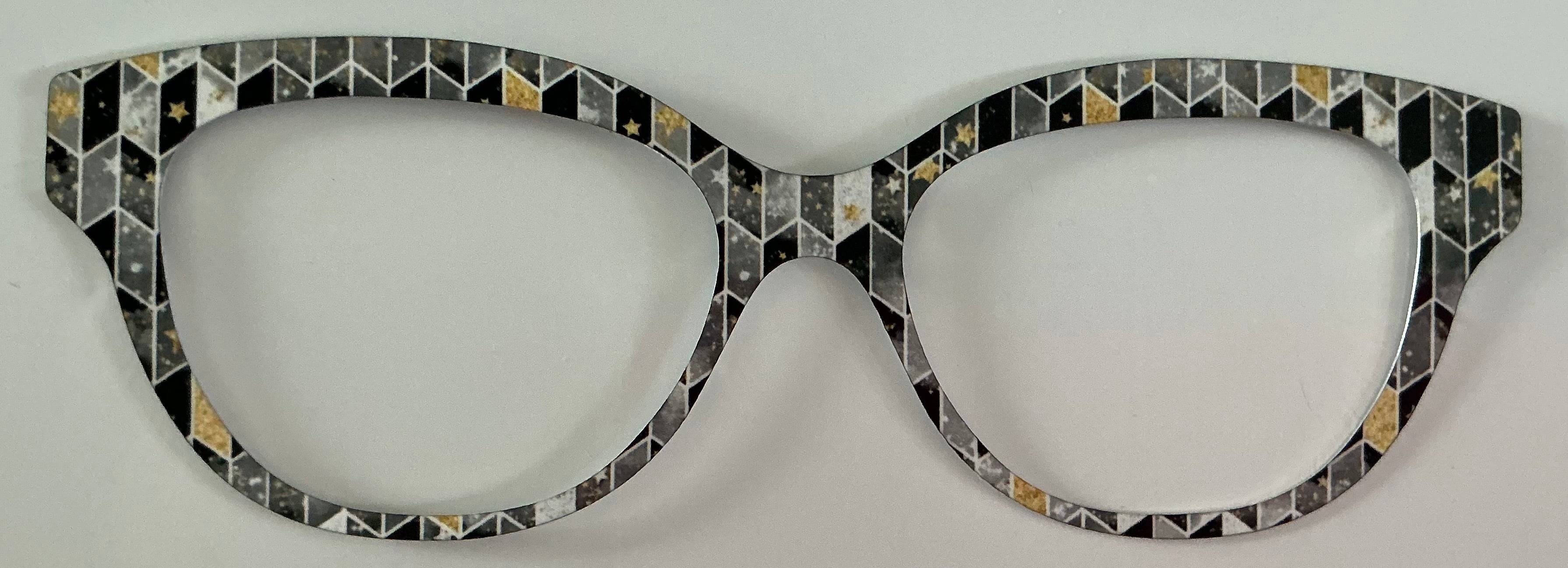 Quinn Topper; metal; black and gray patterned with gold stars