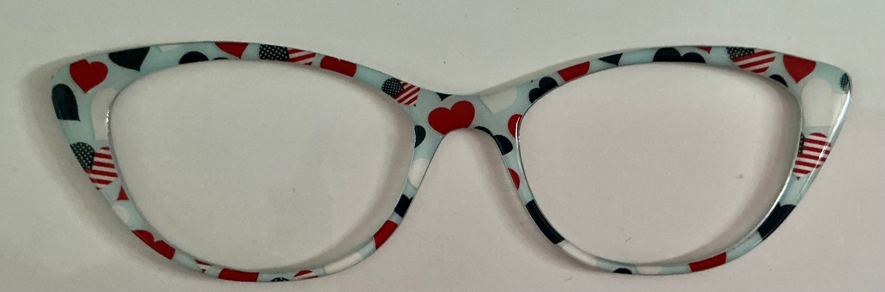 Ella Topper; red/white/blue hearts on light blue