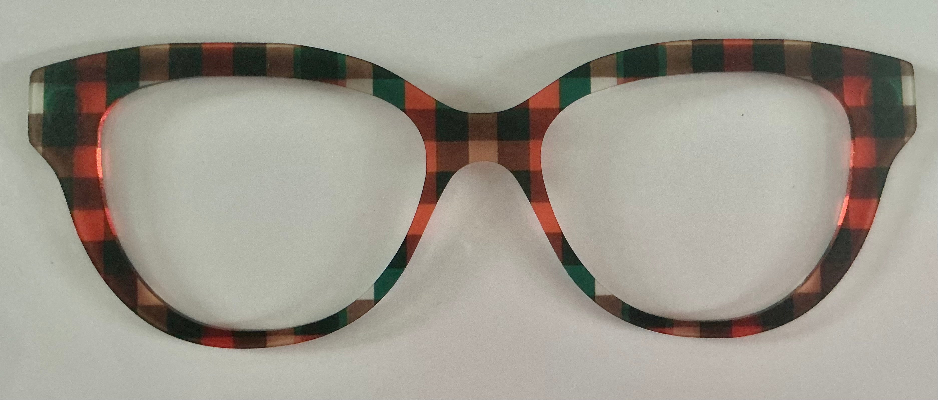 Quinn Topper; semi translucent cream/orange/green squares