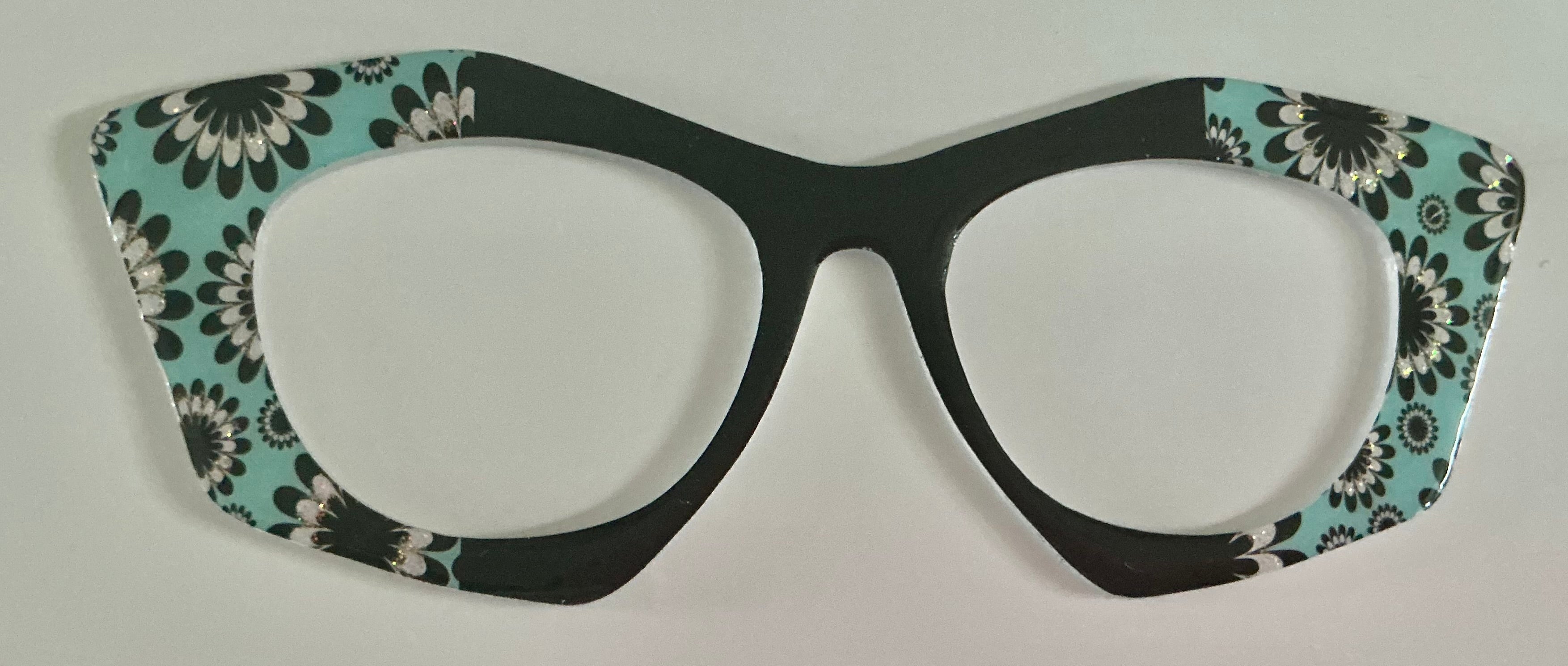 Brook Topper; hybrid; aqua glitter flowers/ black vertical split